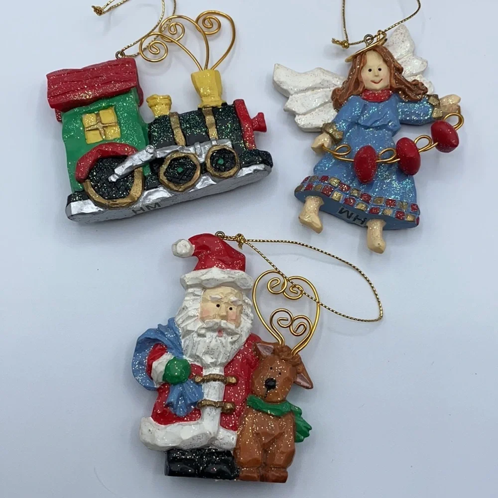 Avon 1998 Folkart Sparkle Ornament Set of 3 Christmas